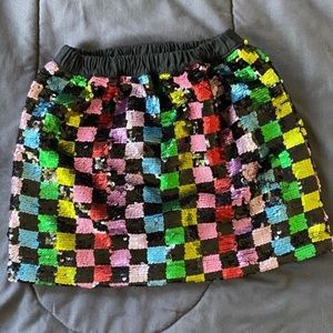 Rainbow checkered Sequin Skirt Rockets of Awesome